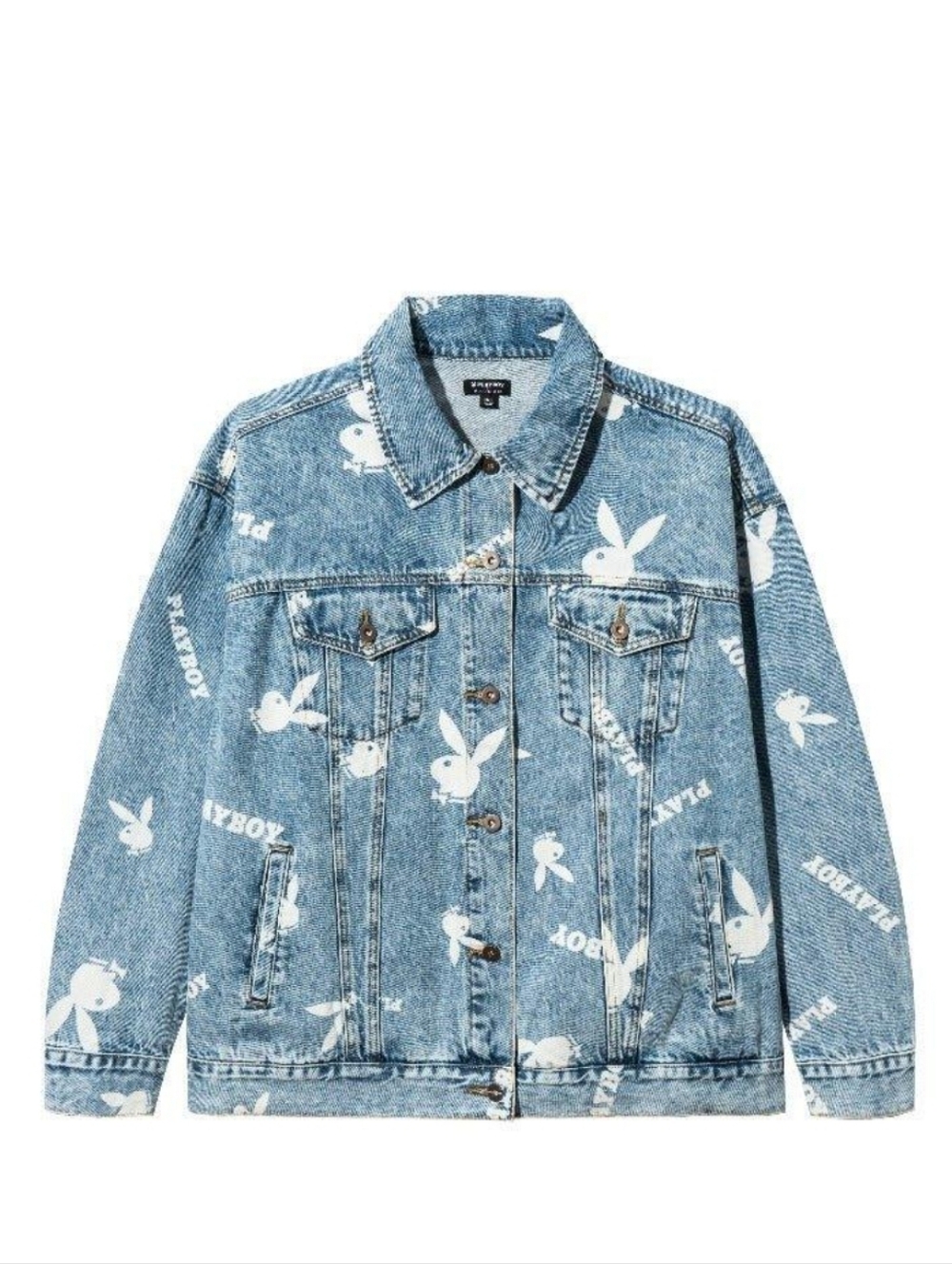 🆕️ PLAYBOY X PACSUN Blue Denim Jacket with White Bunny Print sz xs/s - Picture 5 of 7